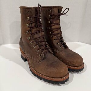 Vtg Frye Logger Boots Men’s 9M Brown Chunky Lug Combat Lace Up Vibram Sole